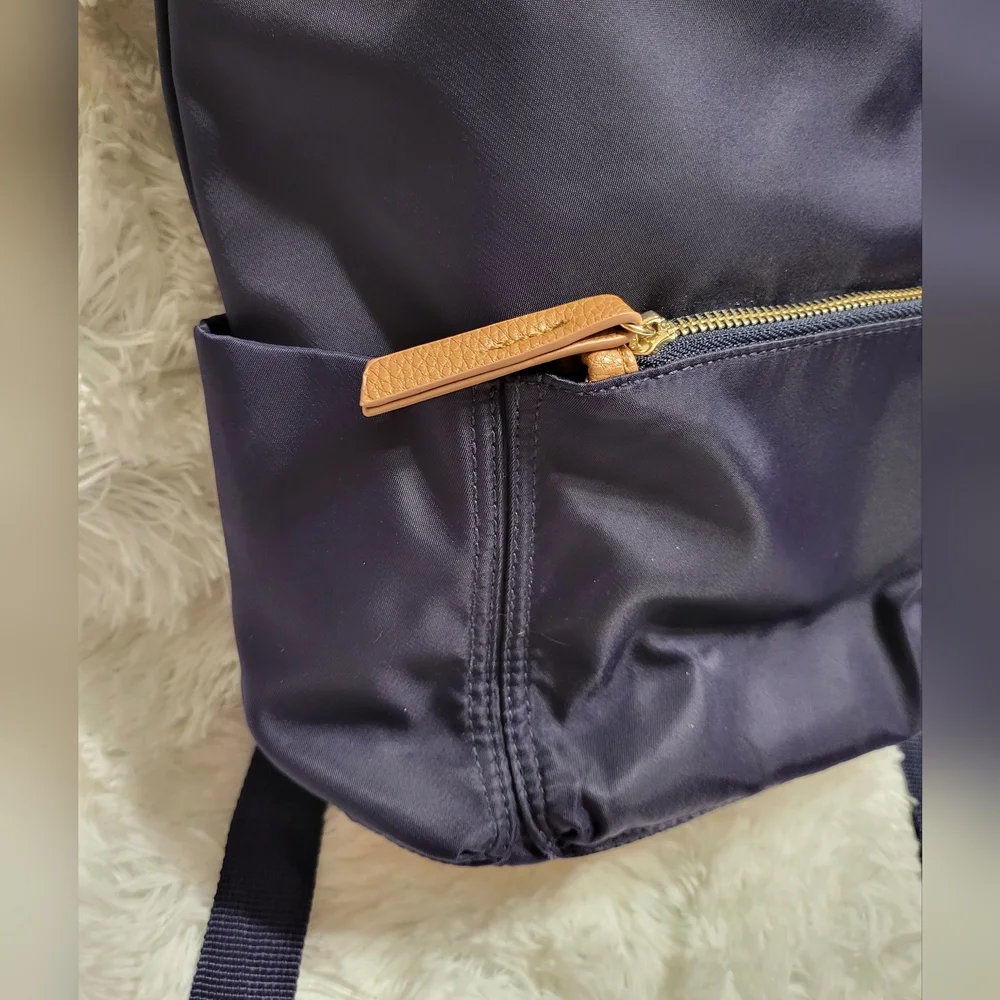 NEW! Tommy Bahama Navy Nylon Campus Backpack Tan Faux Leather Trim Handbag